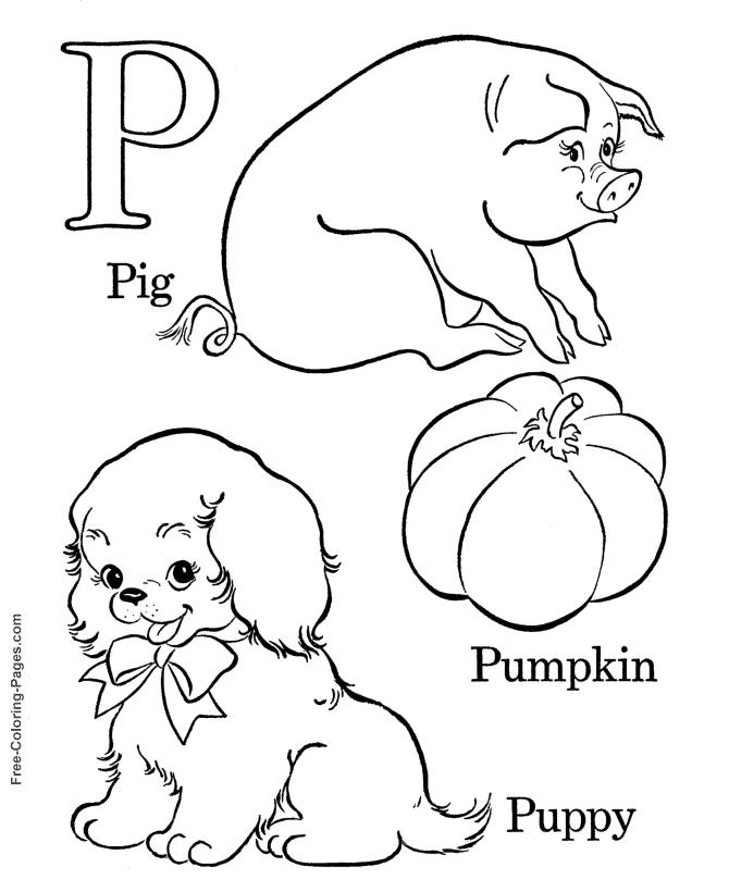 Alphabet coloring pictures - P is for Puppy