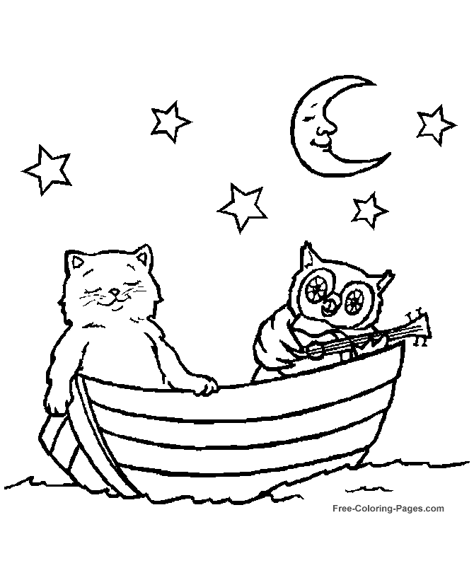 Animal coloring pages - Owl and Cat