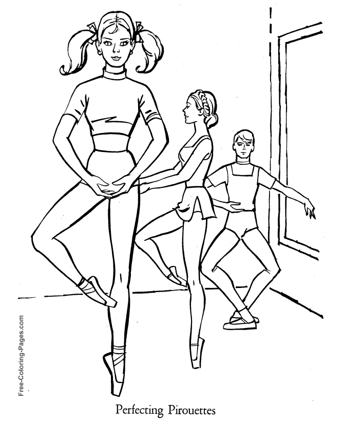 Girl perfecting pirouettes ballet coloring page