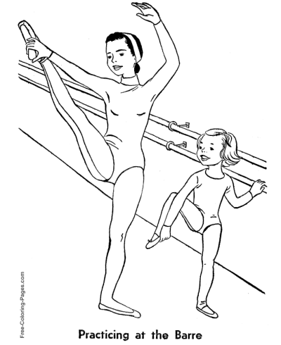 Ballerina practicing at barre ballet coloring pages