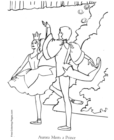 Ballet coloring pages of Aurora and Prince