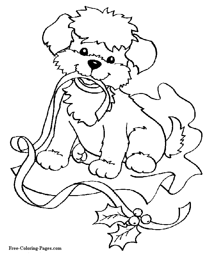 Christmas coloring pages  Puppy and Ribbon
