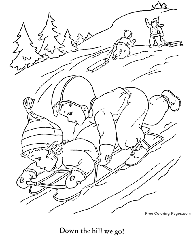 Winter Coloring pictures - Print sledding