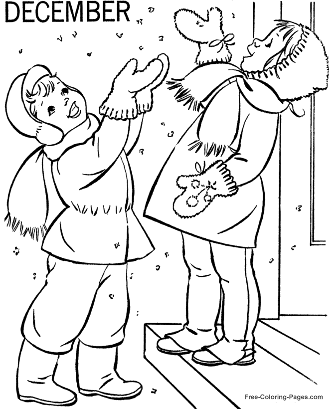 Winter coloring book pages - December