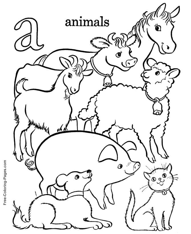 Alphabet coloring book pages - A is for Animals