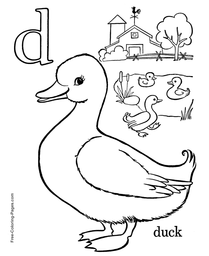 Alphabet coloring pages - D is for Duck
