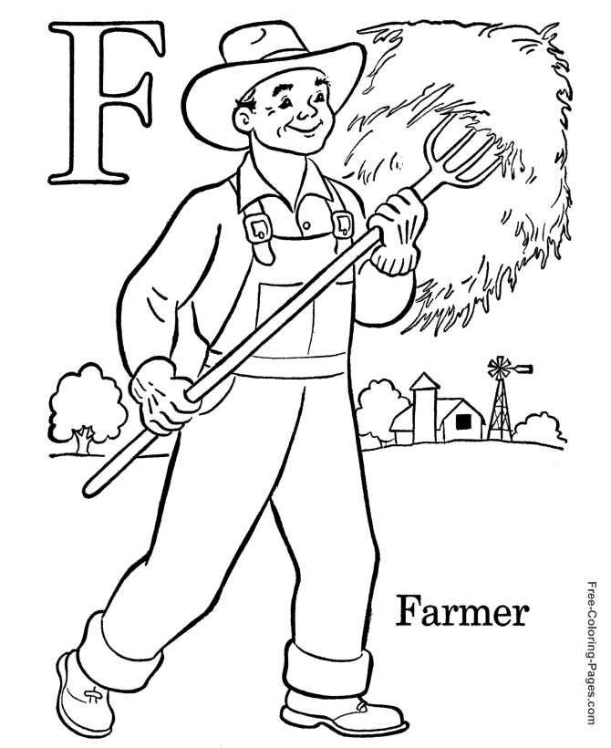 Alphabet coloring pages - F is for Farmer