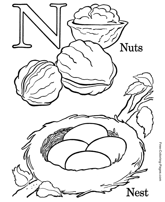 Alphabet coloring pictures - N is for Nuts