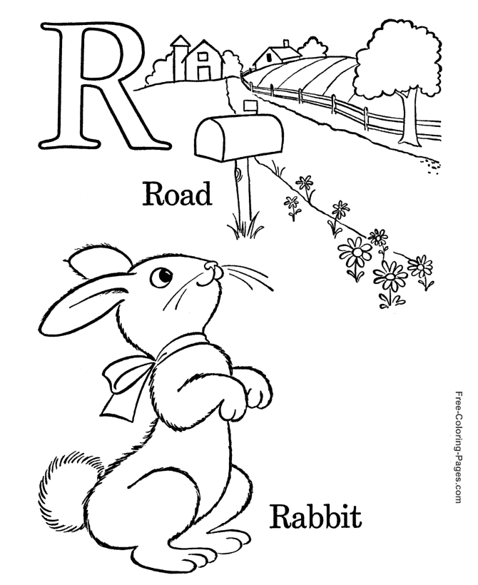 Alphabet coloring pictures - R is for Rabbit
