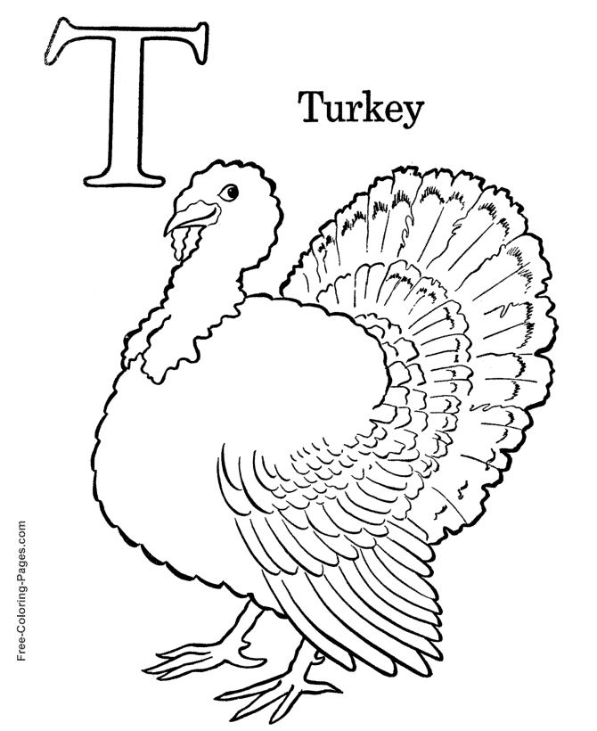 Alphabet coloring pages - T is for Turkey