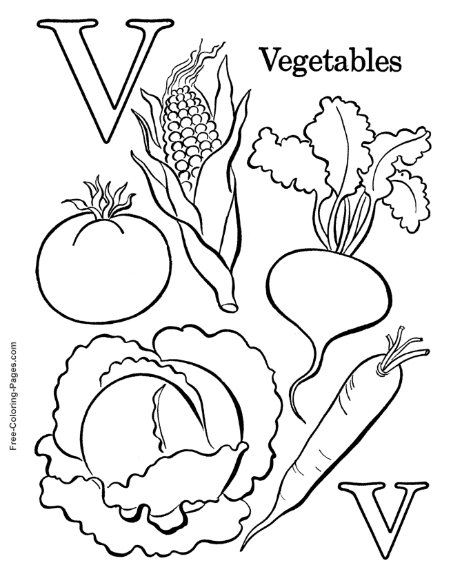 Alphabet coloring pages - V is for Vegetables