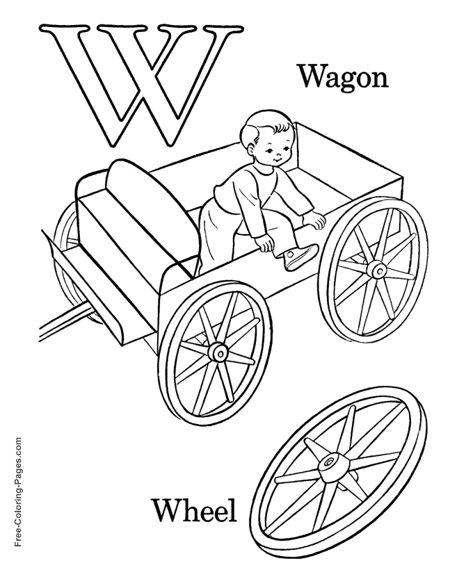 Alphabet coloring pages - W is for Wagon