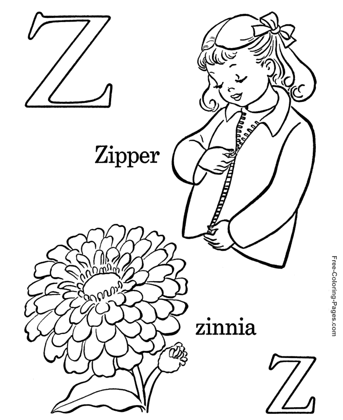 Alphabet coloring pages - Z is for Zipper