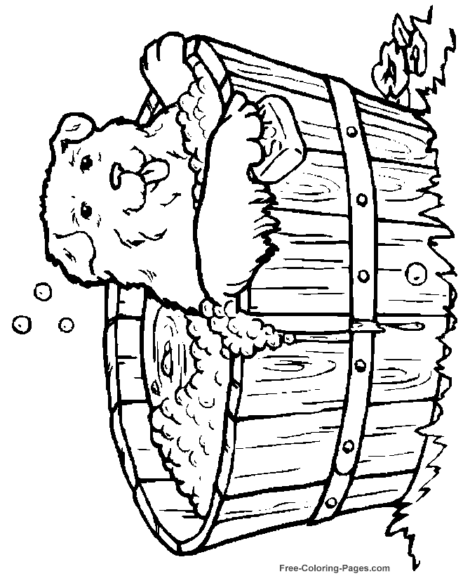 Animal coloring pages - Dog in bath