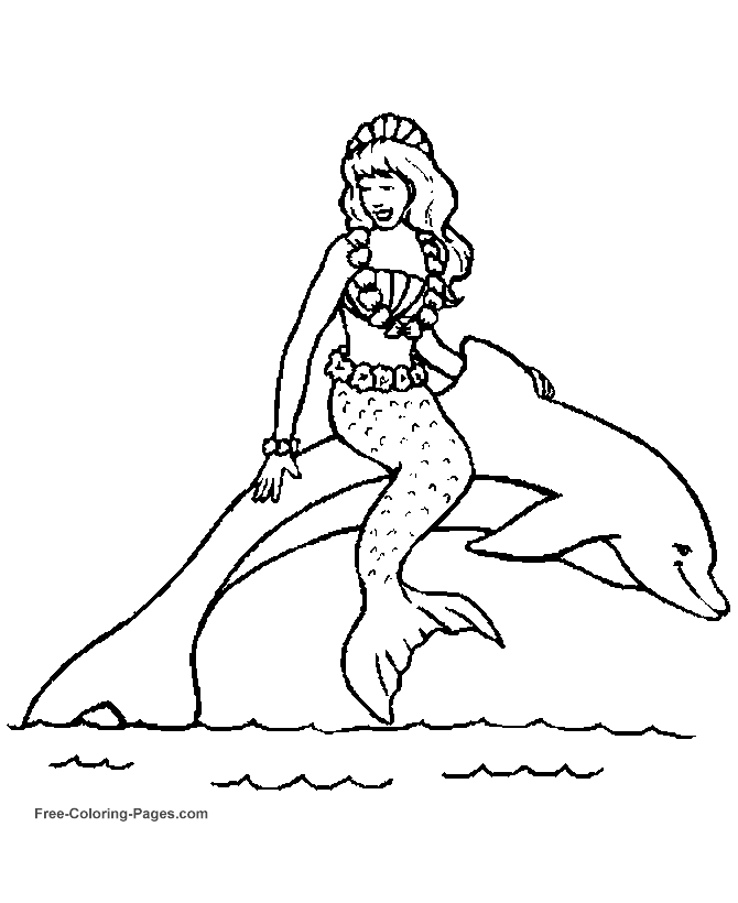 Animal coloring pages - Mermaid and Dolphin