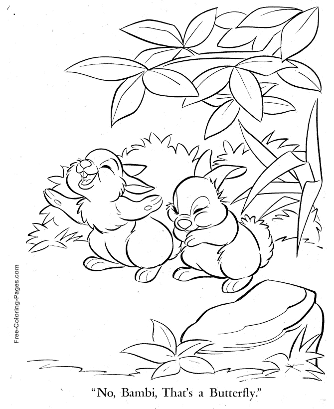 Printable rabbits and Bambi coloring page