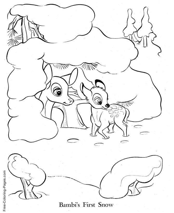 Coloring page of Bambi first snow