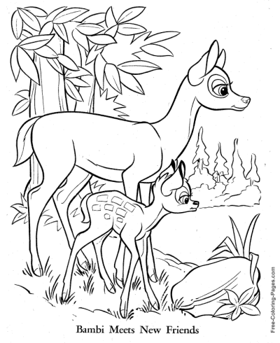 New friends meet Bambi coloring pages