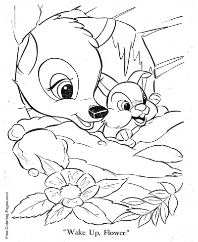 Printable free Flower and Bambi coloring page