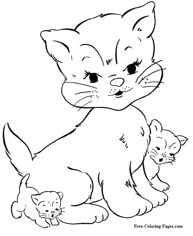 Coloring pages of cat and kittens