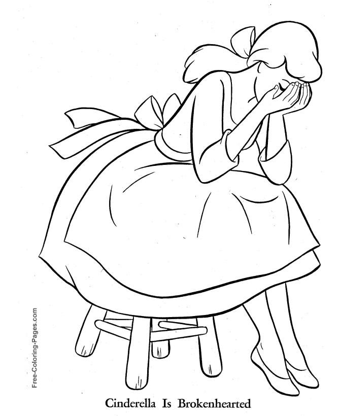 Brokenhearted Cinderella coloring page