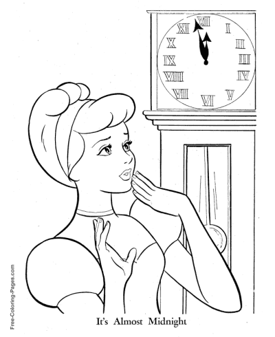 Almost midnight Cinderella coloring pages