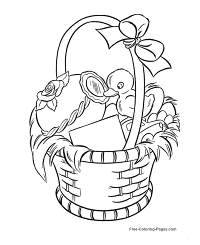 Easter duck and basket coloring pages