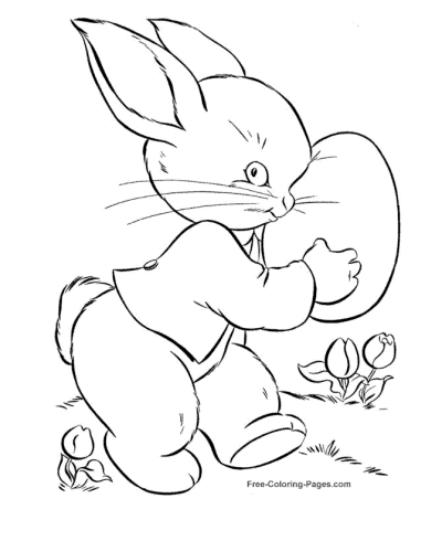 Easter Bunny hiding eggs coloring pages
