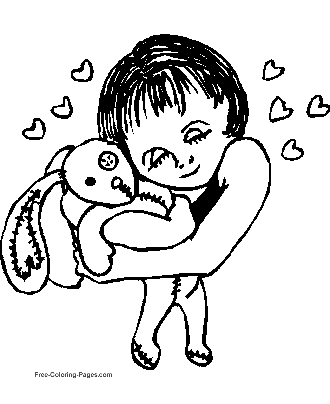 Easter coloring pages - Girl Hugging Bunny