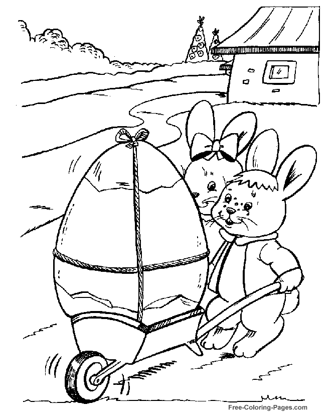 Easter coloring pages - Bunnies and Large Egg