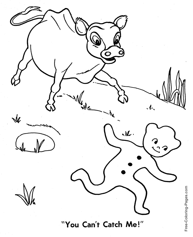 Cow and Gingerbread Man coloring page