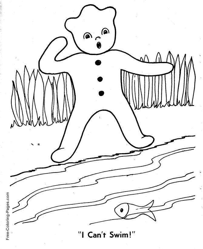 Can't Swim Gingerbread Man coloring page