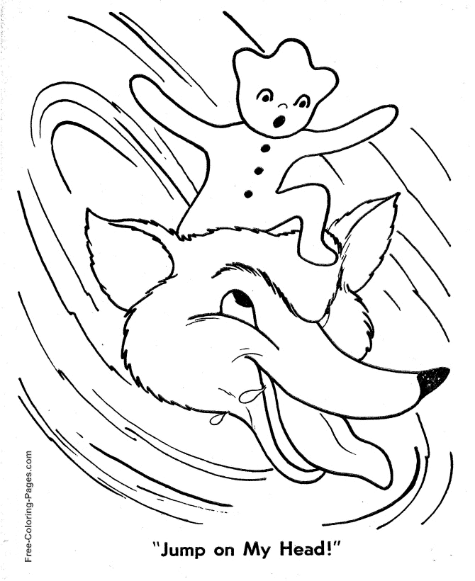 Fox and Gingerbread Man coloring page