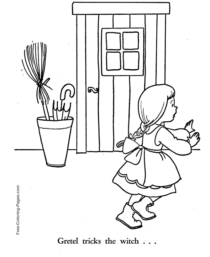 Fairy tale Gretel and Witch coloring page