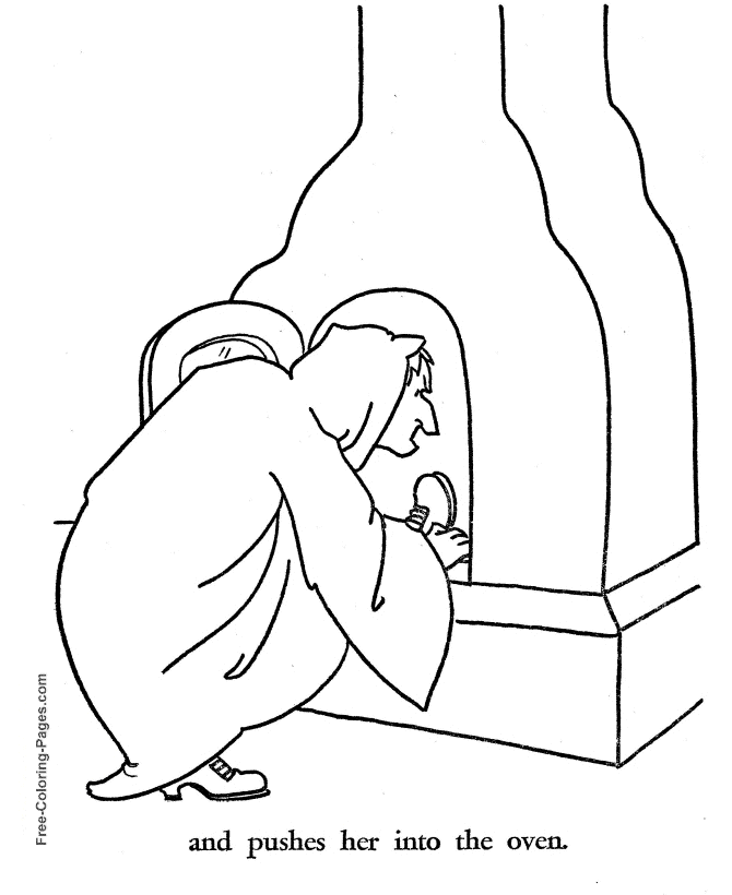 Fairy tale Witch and oven coloring page