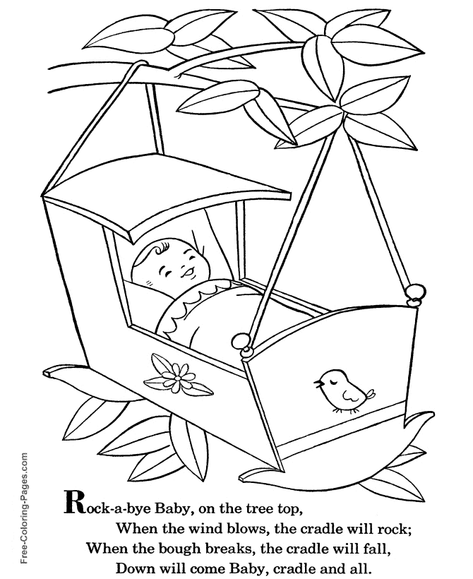 Nursery rhyme Rock-a-bye Baby coloring page