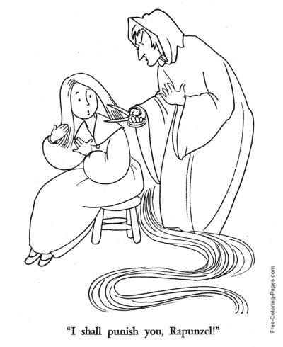Witch punishes Rapunzel coloring pages