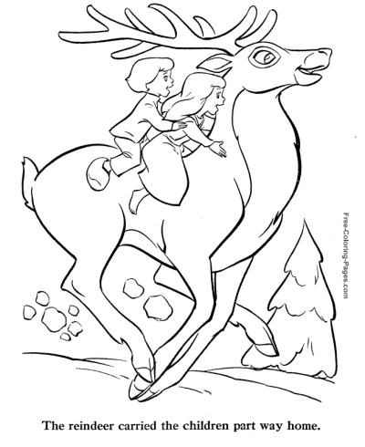 Reindeer Snow Queen story coloring page