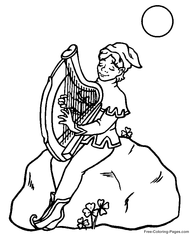 Leprechaun coloring pages - Leprechaun and harp