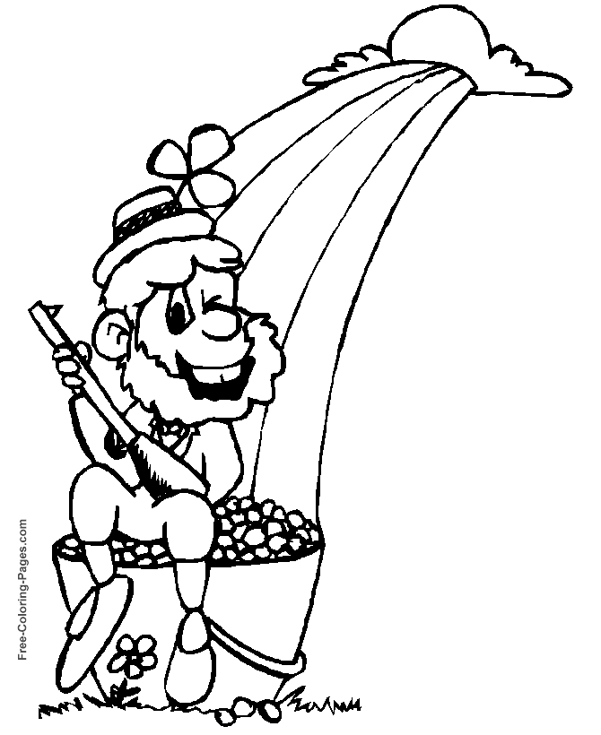 Saint Patrick's Day coloring pages - Leprechaun, gold and rainbow!