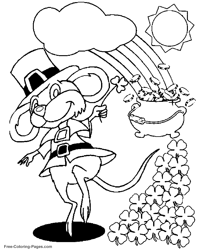 St. Patrick's Day coloring pages - Mouse and shamrocks