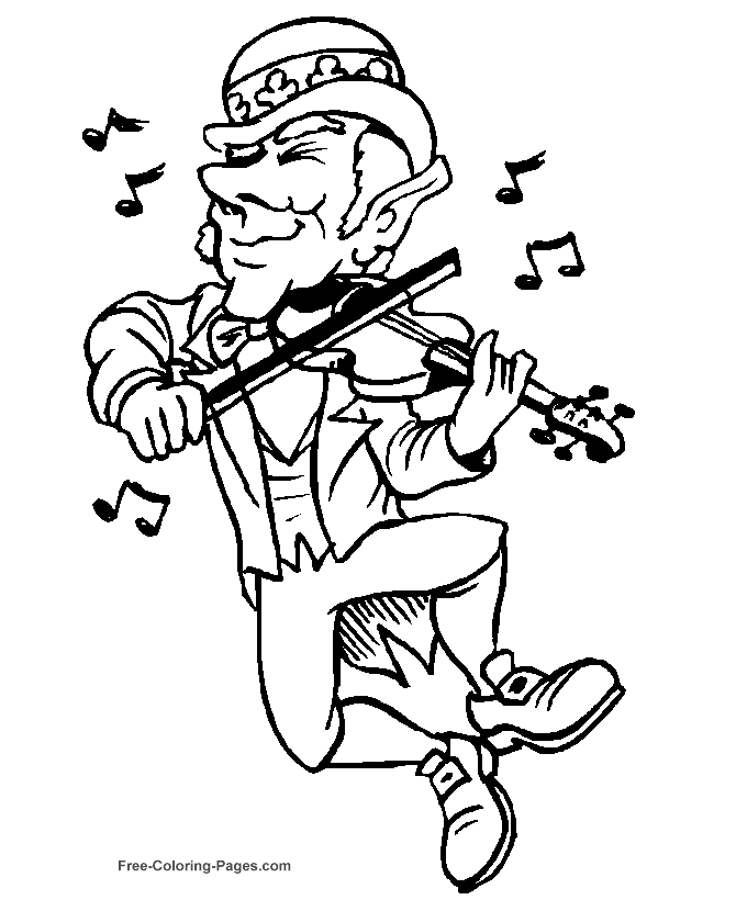 St. Patrick's Day coloring pages - Leprechaun playing a fiddle