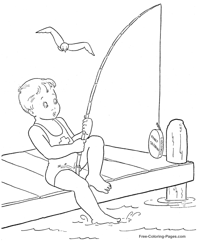Summer Coloring Book Pages - Fishing 08