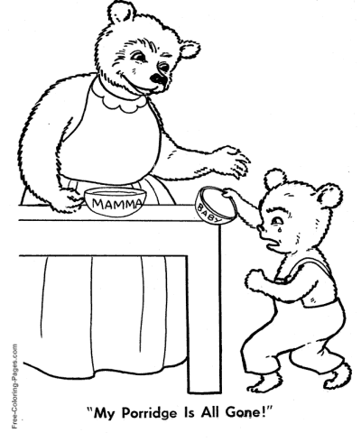 Three Bears story coloring page Porridge