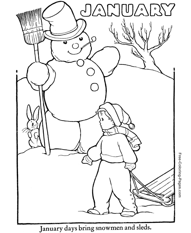 Winter coloring book pages - Print Snowman