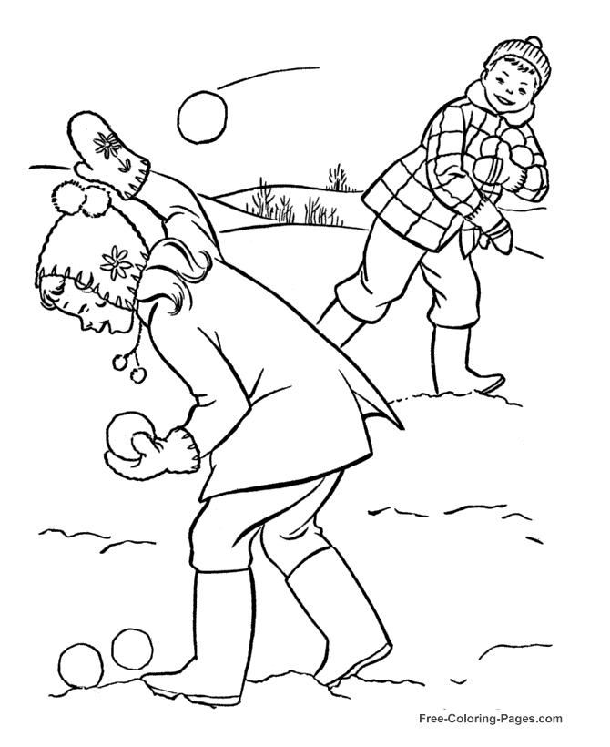 Winter coloring pages - Print snowball fight