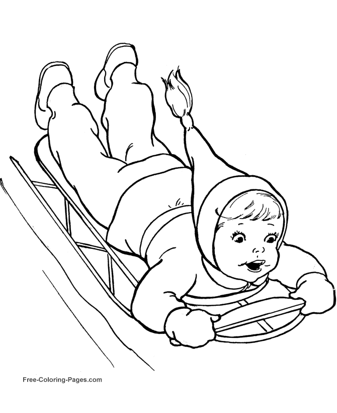 Winter Coloring Pictures - Sledding