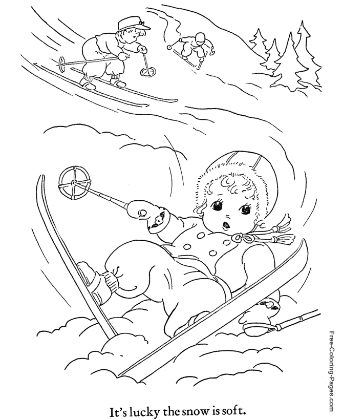 Winter Coloring pictures - Print Skiing Fall