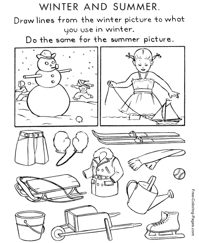 Winter Coloring Sheets - Winter/Summer Puzzle